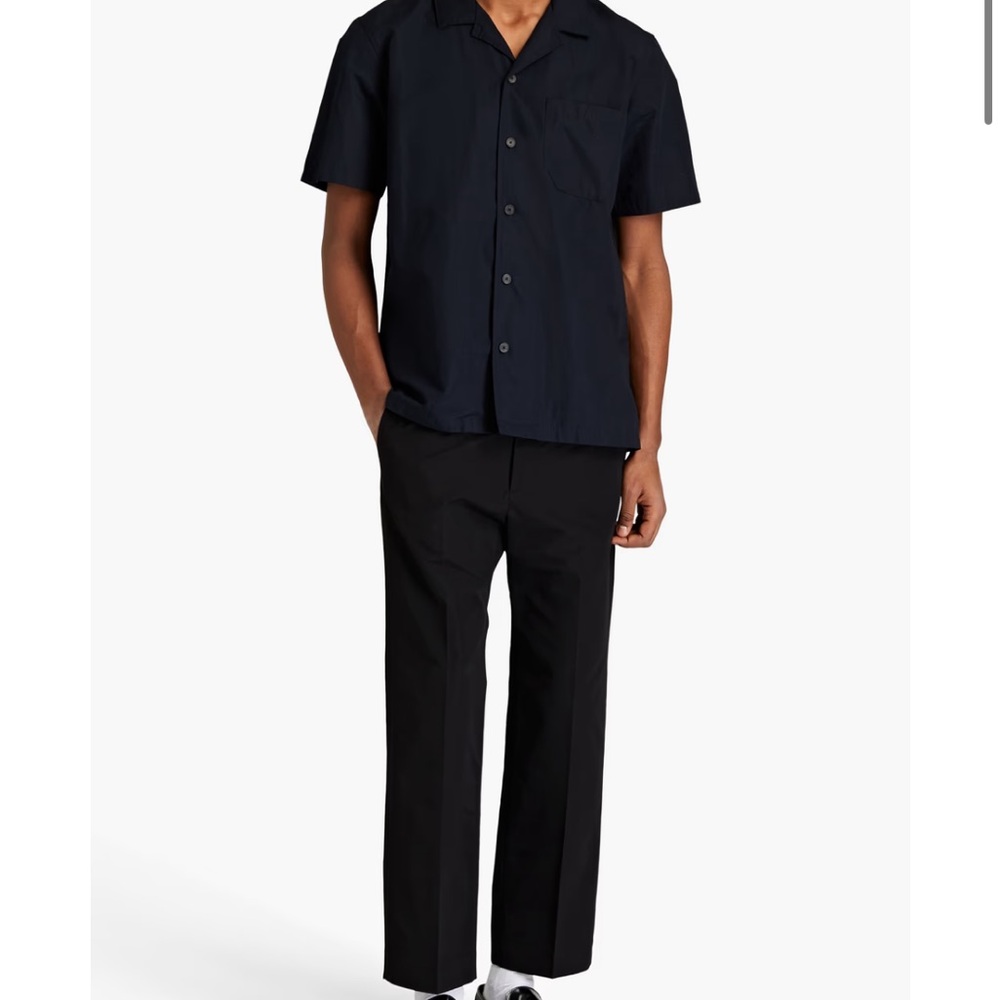 FRAME Men's Black Cotton and Linen Blended Button Down Shirt